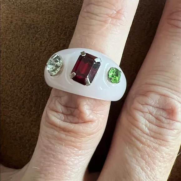 🪅Pink Y2K Acrylic Rhinestone Chunky Handcrafted Ring with Gemstones Sz 6.5 new - Picture 1 of 4